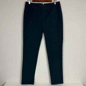 Ecru Flat Front Dark Blue Green Tapered Trousers 8